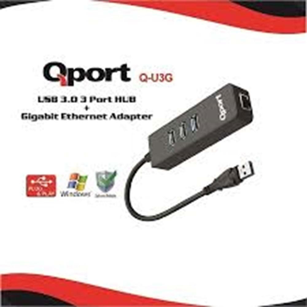 QPORT Q-U3G 3*USB 3.0 HUB + ETHERNET