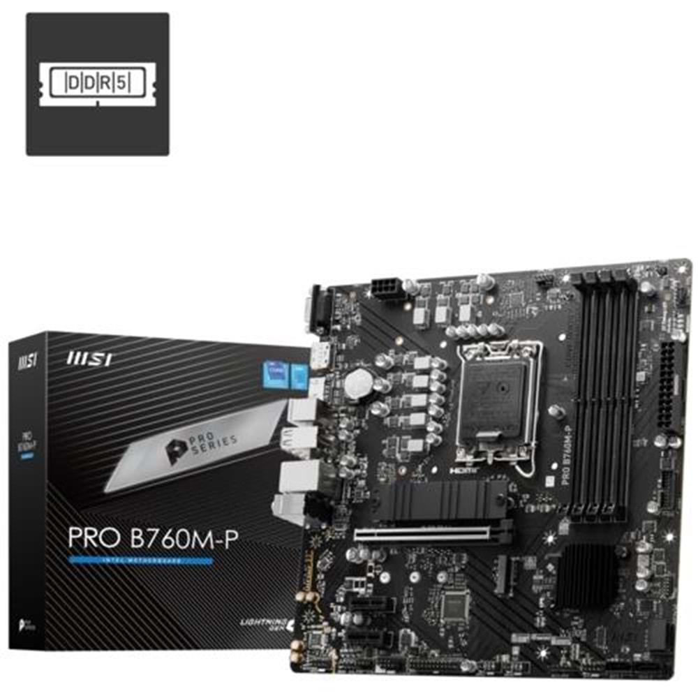 MSI PRO B760M-P DDR5 SOKET 1700 6800(OC)PCI-E Gen4 2X M.2 USB3.2 DP HDMI GIGABIT LAN mATX