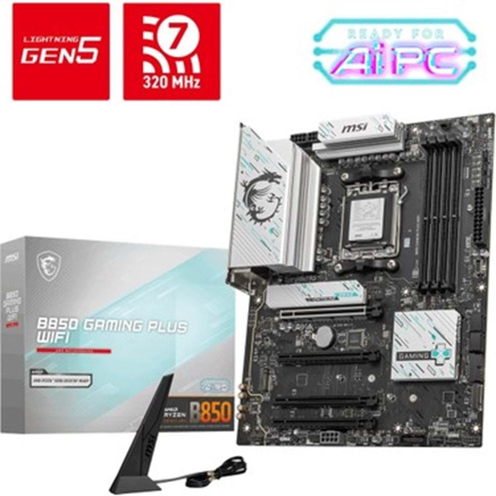 MSI MB B850 GAMING PLUS WIFI AM5 DDR5 8200(OC) DP 3x M.2 USB 10Gbs 5G LAN WI-FI 7 ATX