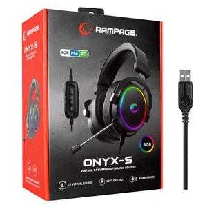 Rampage ONYX-S Siyah USB 7.1Version RGB Led+Ses Kontrollü Mikrofonlu Oyuncu KulaklığıSterıo Ses, Tak Çalıştır, Kontrol Kumandası, Dayanıklı Kablo