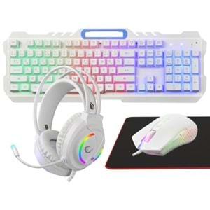 Rampage FITMENT KM-GX7 Gökkuşağı Aydınlatmalı Beyaz USB Gaming Combo Oyuncu Seti