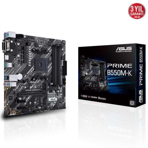 Asus PRIME B550M-K DDR4 S+V+GL AM44400 Mhz (OC)HDMI DVI VGA ÇIFT M2 USB3.2 mATX